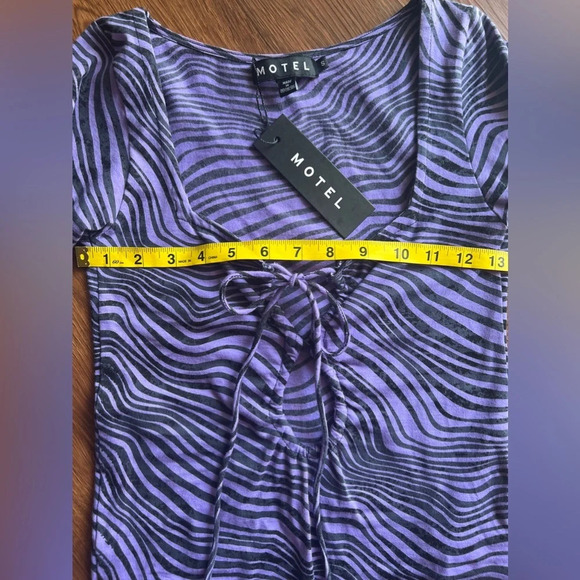 Motel Long-Sleeve Mini Dress - Purple Wavy Stripe Pattern, Size Small (NWT) - Picture 7 of 9